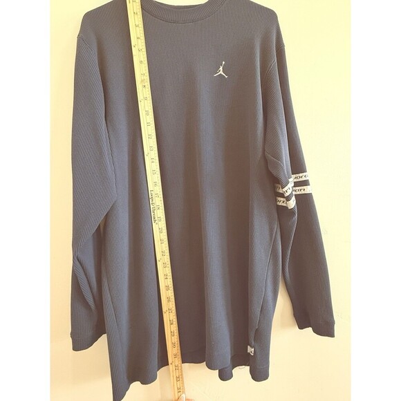 Vintage retro 90s Air Michael Jordan Long Sleeve Shirt waffle knit Size L Blue - Picture 7 of 11